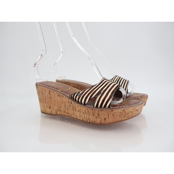 Sam Edelman Women's Reid Sandal Size 8 Cork Wedge Platform Slide Tan Brown Calf - Picture 1 of 12